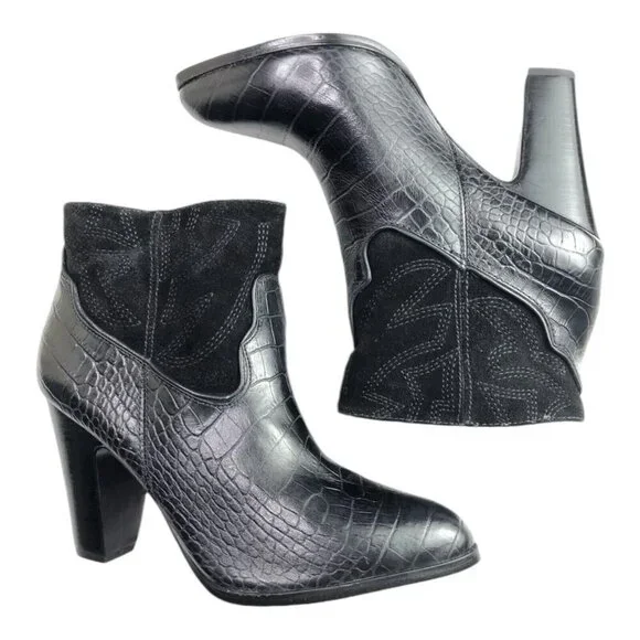 Matisse‎ X Understated Black Leather Boot Done N Dusted Suede Pointy Toe Western - Picture 4 of 10